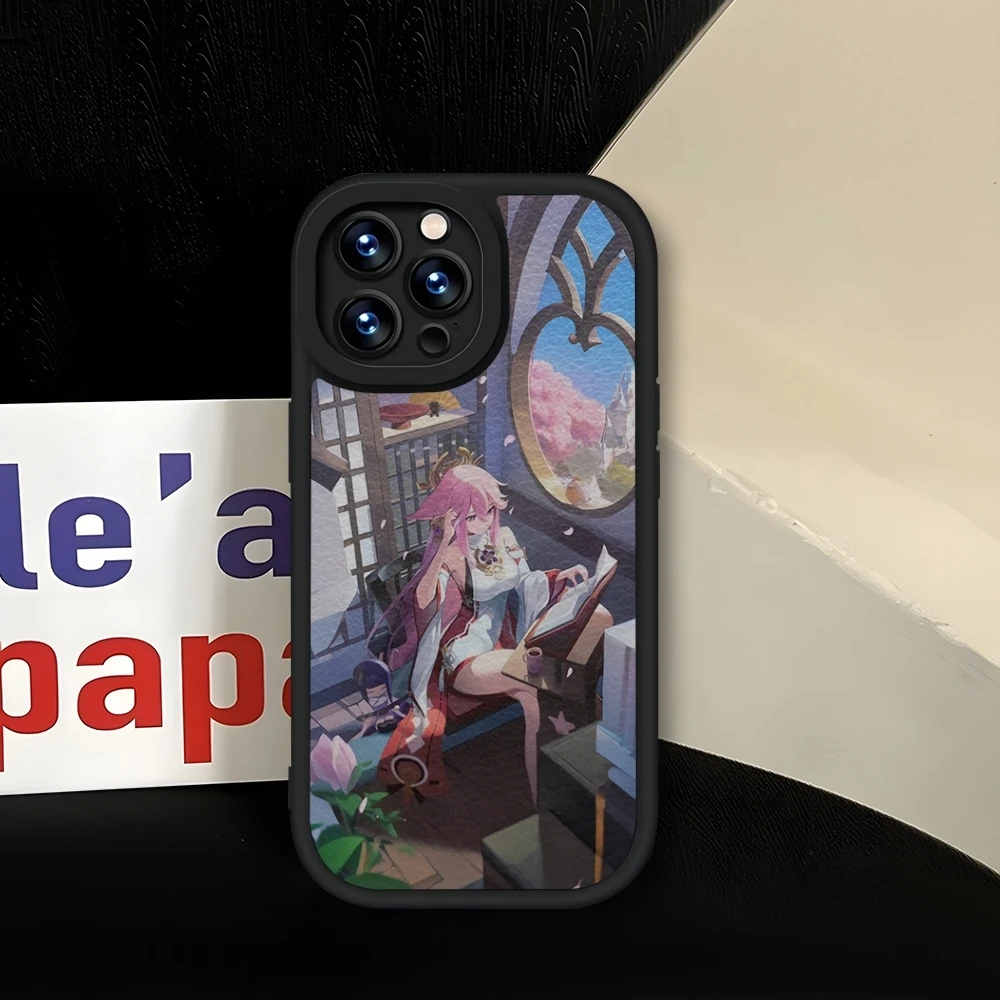 Yae Miko Genshin Impact Phone Case Silicone Soft Black For IPhone 13 14 16 15 12 11 Pro Max Mini Xs Xr Plus SE2020 Leather Coque