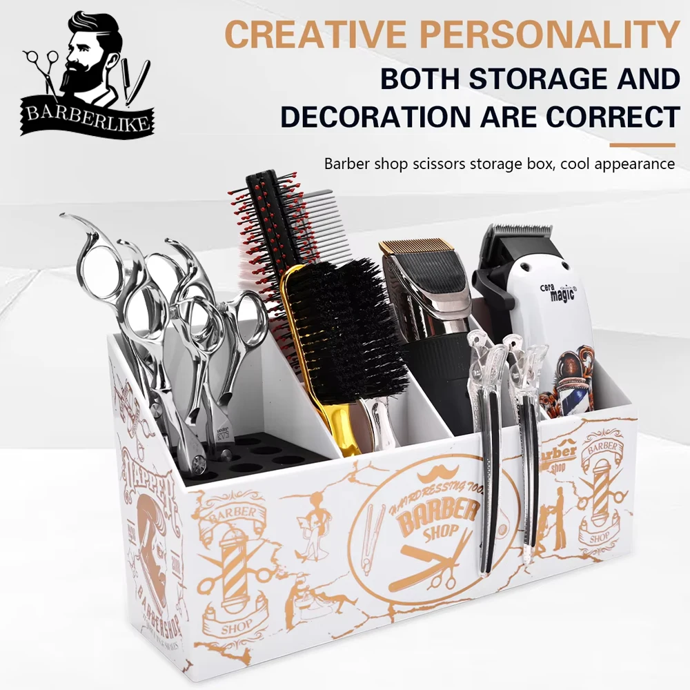 

Barber Desktop Hairstyling Scissors Stand Comb Storage Case Barbershop Hairdressing Box Socket Tool Organizer Holder