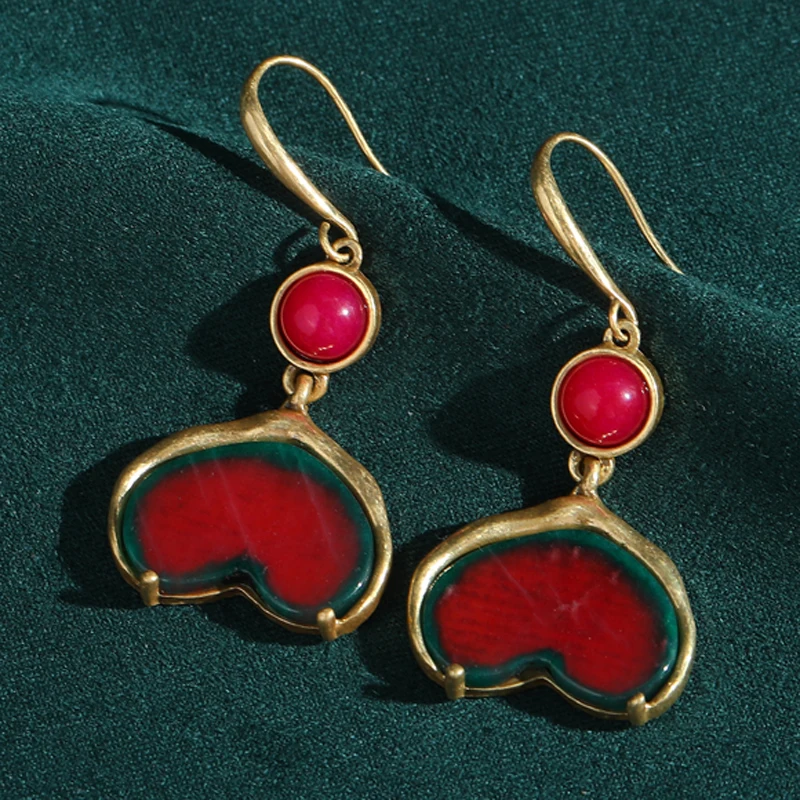 

Vintage Red Heart Drop Earrings Hook Woman Wedding Nature Stone Luxury Quality Jewelry 2025 Trend Designer Valentine Day Gift