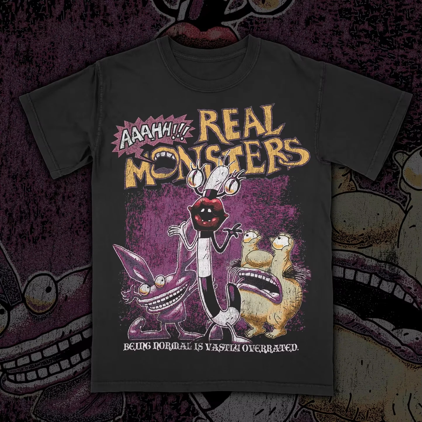 AHH! Real Monsters Printed Short Sleeved Men Women Summer Pure Cotton Comfortable Loose and Fashionable Round Neck T-shirt Top