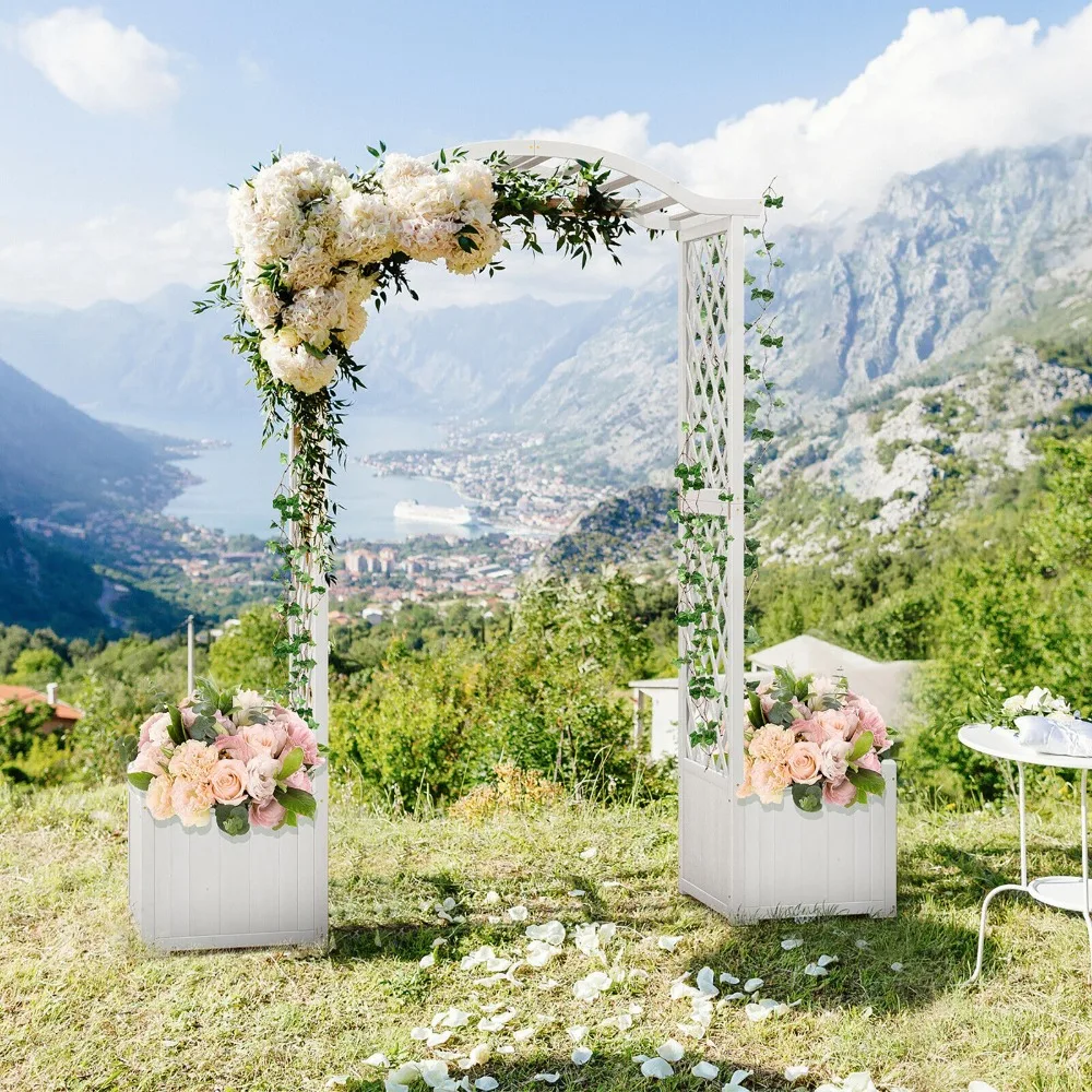 Garden Arbor with Planter Wooden Planter Arch with Trellis White - Detail 1