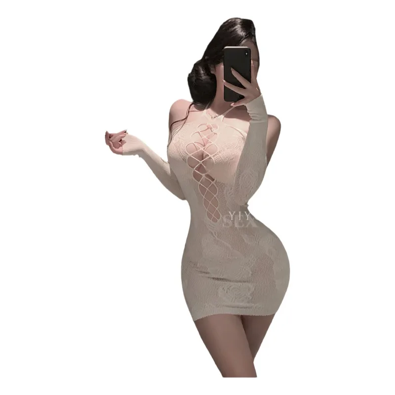 Sexy Bodysuits With Rose Mesh Hollowed-out Sheer Mesh Female Uniform Temptation Sleepwear Solid Color Bodysuits Charming S2X9
