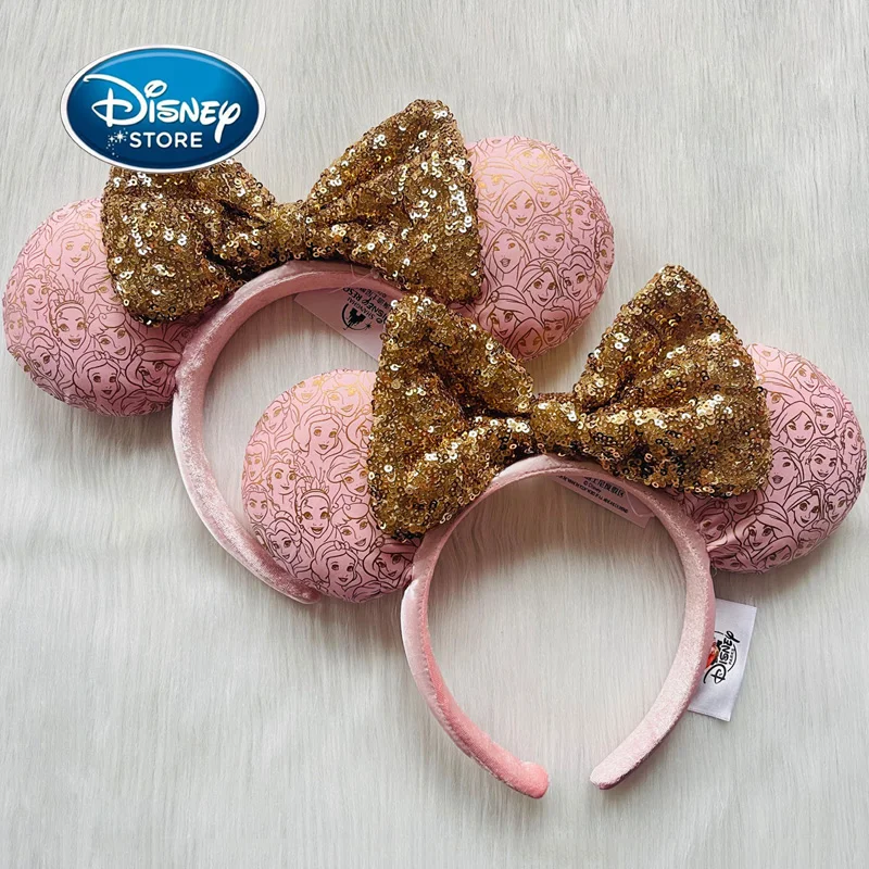 Disney Princess Collection Pink Minnie Ear Headband For Women Disneyland Mickey Adult/Child Sequin Cosplay Girls Accessories