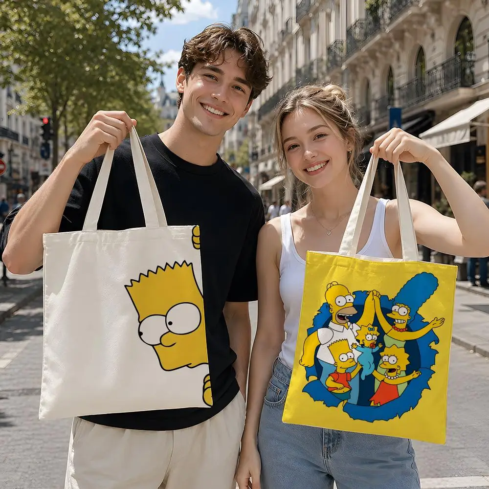 Cartoon T-The S-Simpsons Storage Bags Reusable Canvas Tote Suitable for School Class Commuting Shopping as Gifts