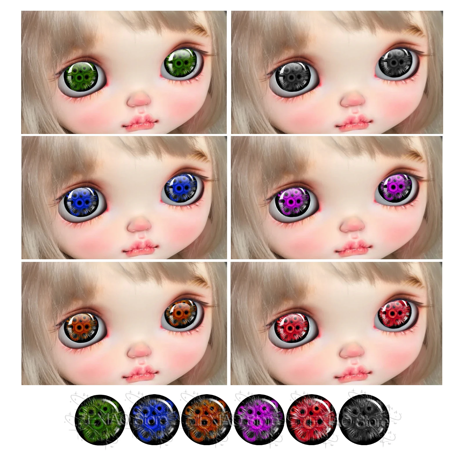 12PCS Creative Dark Series Multiple Pupils Gothic Style Blythe Doll Eye Chips Eye Pupil Glass Eye Blythe Doll Chip Jewelry Makin
