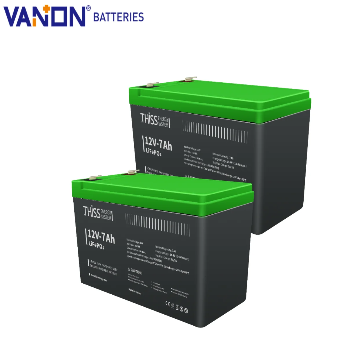 

VANON 2Pack 7Ah 12V LiFePO4 Lithium Iion Battery, Built-in BMS, Lightweight Design for Camping, Scooters, Safety Systems