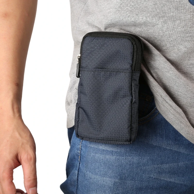 

All-in-one soft fabric mobile phone bag, double-layer zipper, mini crossbody bag, men's and women's zipper bag, waist strap cros