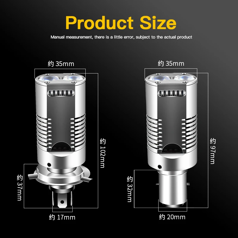 1PC H4 High Bright White LED Motorcycle Headlight Bulbs BA20D Dual Lens Hi/Low Beam Headlamp Scooter Motorbike Car Accessories