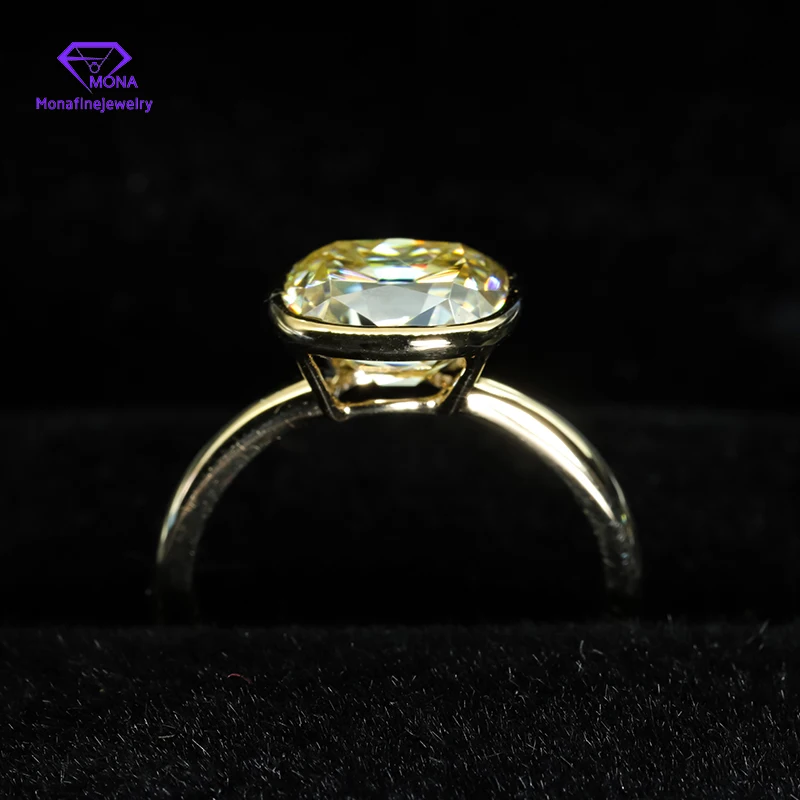 Pure K Gold Yellow Moissanite Diamond Jewelry 7mm Old Mine Cut Engagement Wedding Gift