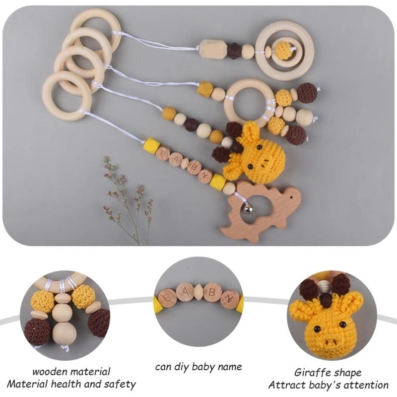 Baby Beech Hanging Pendants 4pcs/set Knitting for Doll Ring Teether Teething Nursing Rattle Toy for Stroller Gym Newborn 15UB