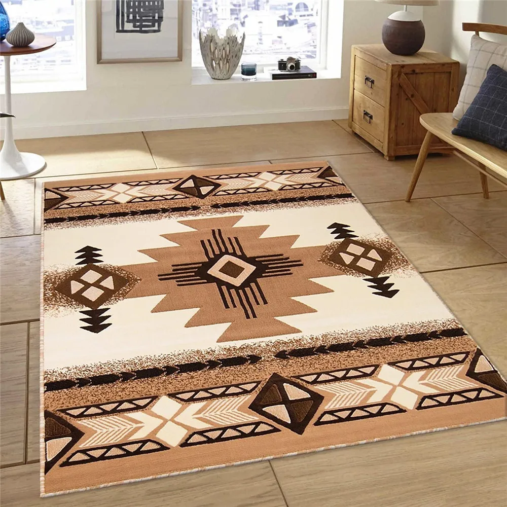 

HX Fashion Flannel Carpet American Ethnic Tribal Style 3D Printed Carpets for Living Room Indoor Hallway Floor Mat Bath Rugs