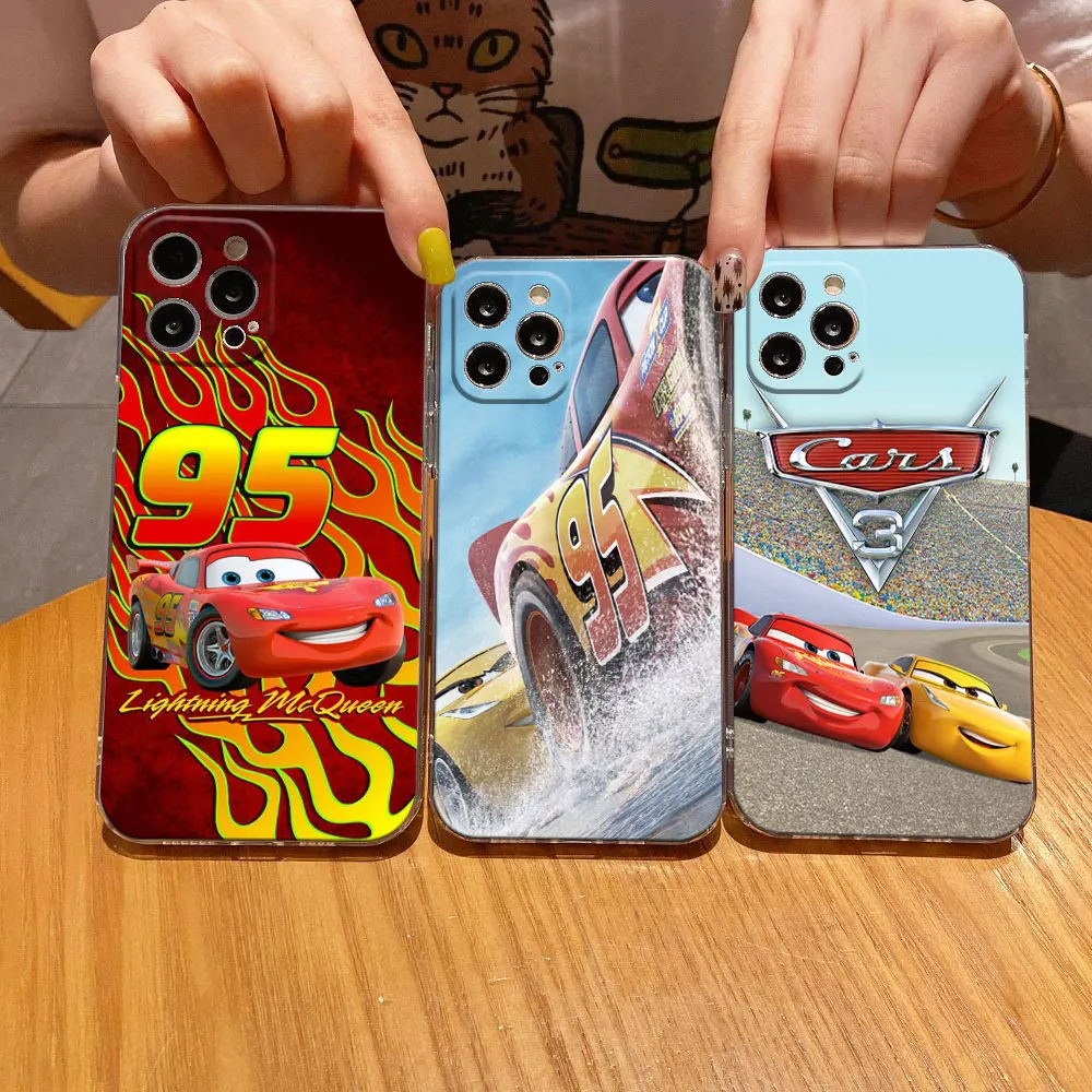 

Cartoon 95 Lightning McQueen Cars Phone Case For iPhone 11 15 14 Pro Max 12 13 Mini 16 Pro Plus XS 8 Cover Soft Transparent Case