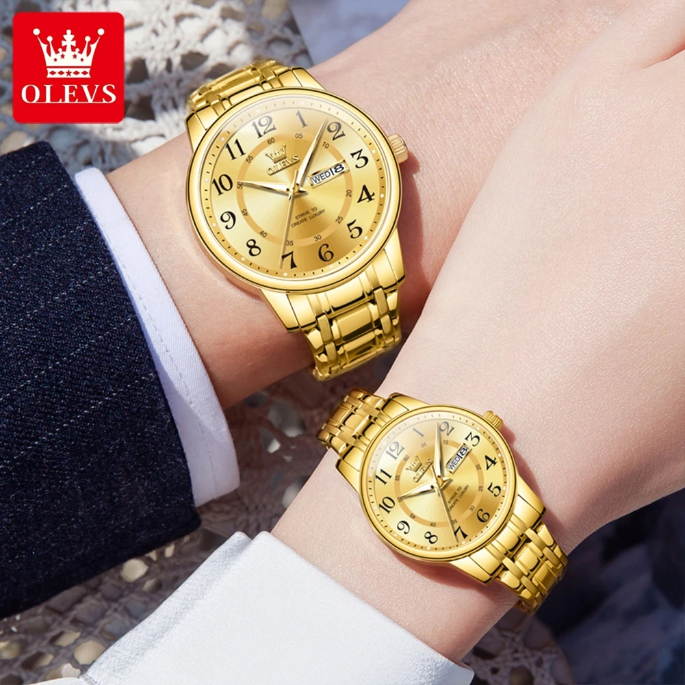 OLEVS Top Luxury Romantic Couple Watch Waterproof Dual Calendar Digital Scale Quartz Watch Luminous Men's and Women's Watches