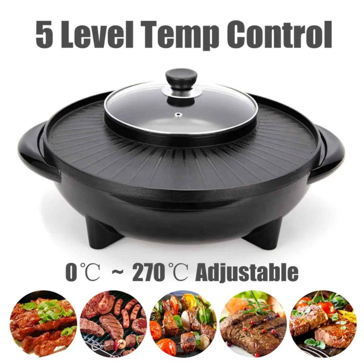 1500W 220V Multifunctional Electric BBQ Grill Non Stick Plate Barbecue Pan Hot Pot Dinner Party Picnic Skillet Maker 2-8 People