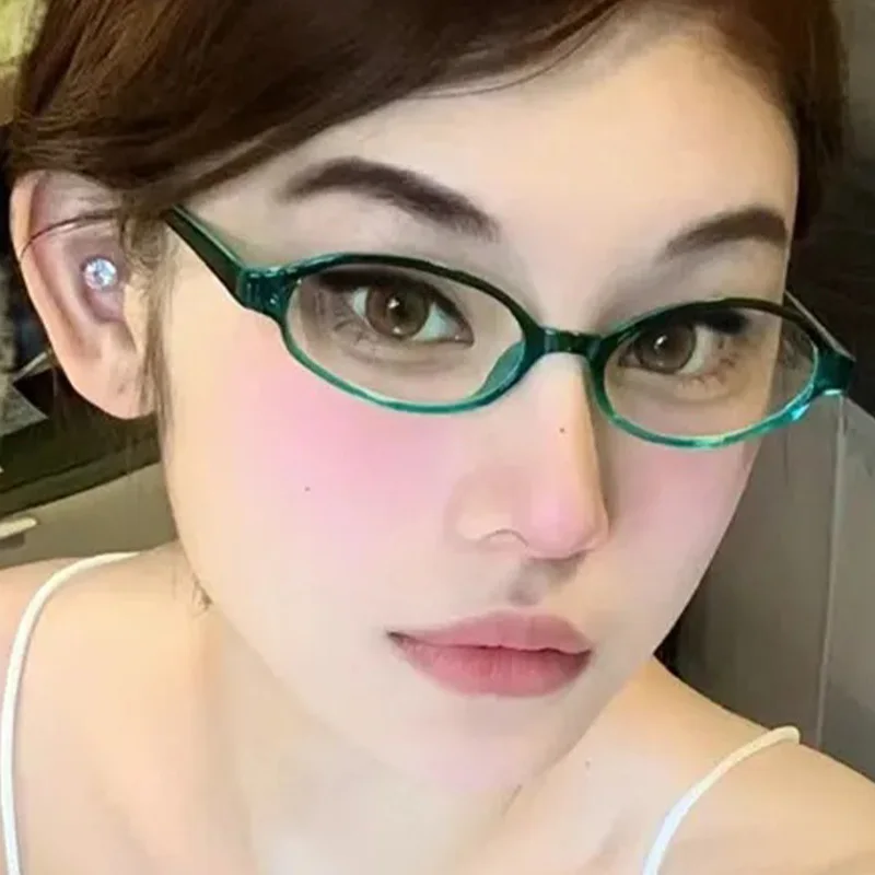Gafas ovaladas de montura estrecha japonesas para mujer, gafas Vintage Y2K antiluz azul, gafas decorativas Harajuku a la moda