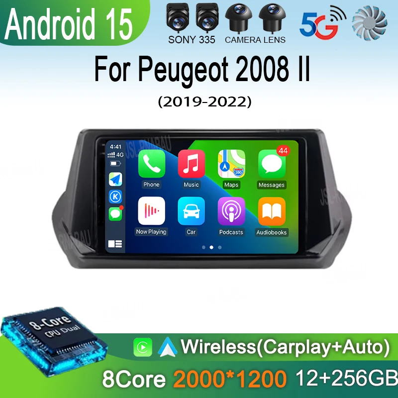 

Android 15 Carplay Auto For Peugeot 2008 II 2 2019 2020 2021 Car Radio GPS Multimedia Player Stereo 360 Camera video 4G+WiFi DSP