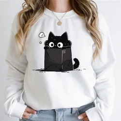 Kawaii Cartoon Cat Print Men Women Fashion Classic Sweatshirt Hoodie Animal Lover Essential Hoodies Unisex Funny Cat Sweatshirt