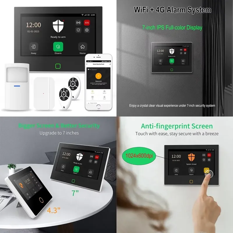Smart WiFi 4G Home Security Alarm System Kit 7 Inch Full-Color ABS Touch Screen Display 5000mAh Battery GSM Network
