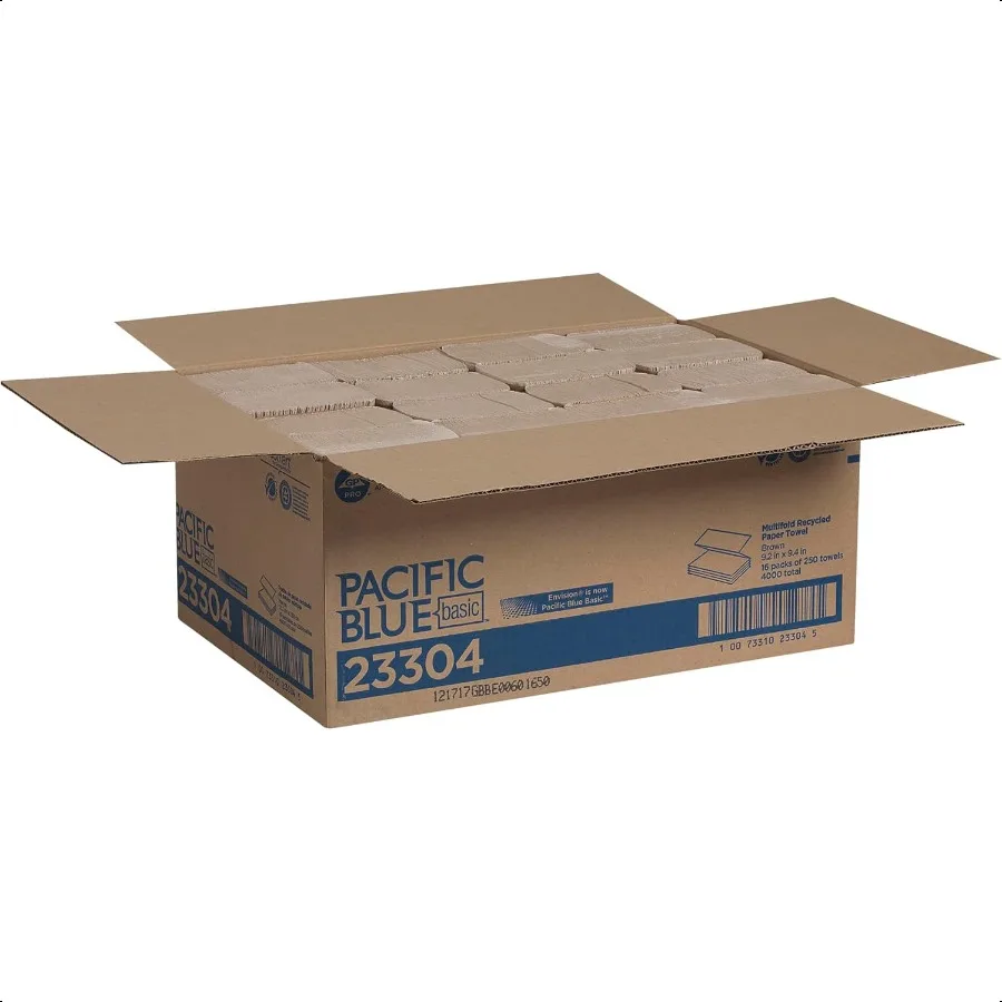 Toallas de papel plegables recicladas básicas Pacific Blue 23304 Marrón 250 Toallas Pack Estuche de 16 paquetes