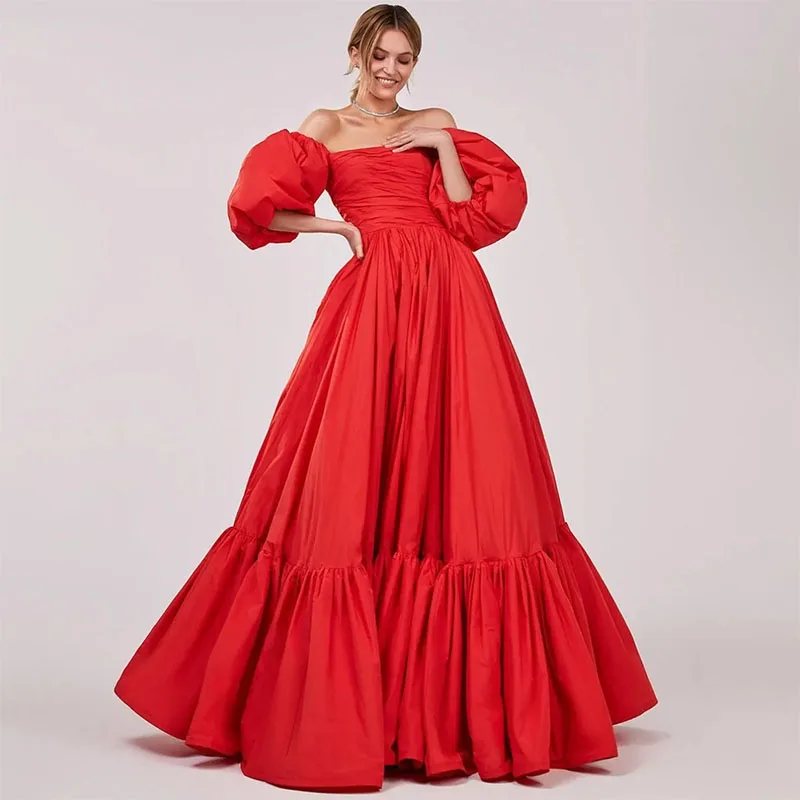 

Classy Long Red Evening Dresses with Removable Sleeves A-Line Strapless Prom Dress Floor Length Party Dresses for Women