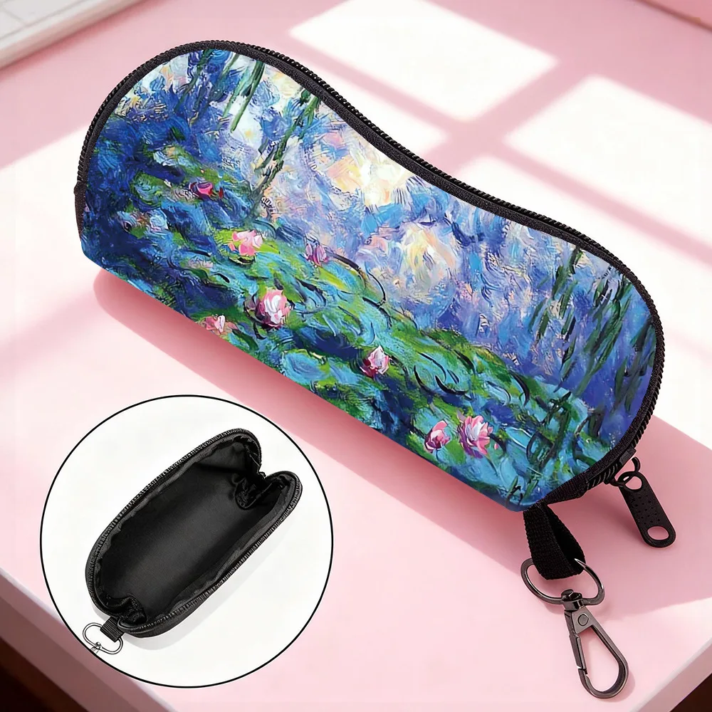 Artists Painting Glasses Case Pouch Portable Van Gogh Starry Night Sunflower Eyeglass Bag with Keychain Hook
