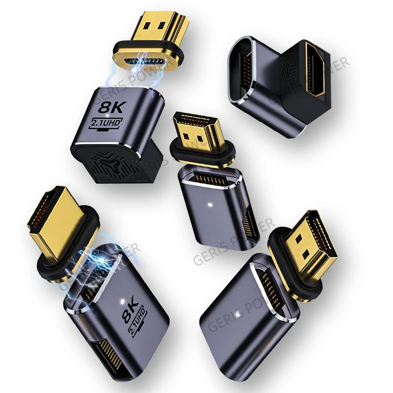 Adaptateur magnétique compatible HDMI 2.1 mâle vers femelle, convertisseur 8K 60Hz, connecteur d'extension résistant à 90 pour moniteur d'ordinateur, boîtier TV