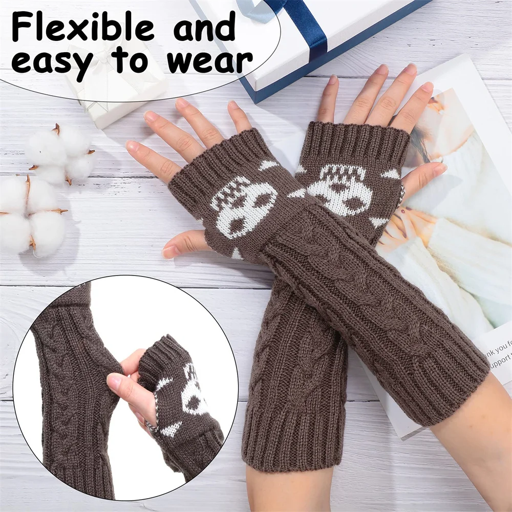 

Punk Gothic Knitted Skull Long Fingerless Gloves Gothic Black Cuff Women Men Ninja Outdoor Cos Elbow Mittens Arm Warmers