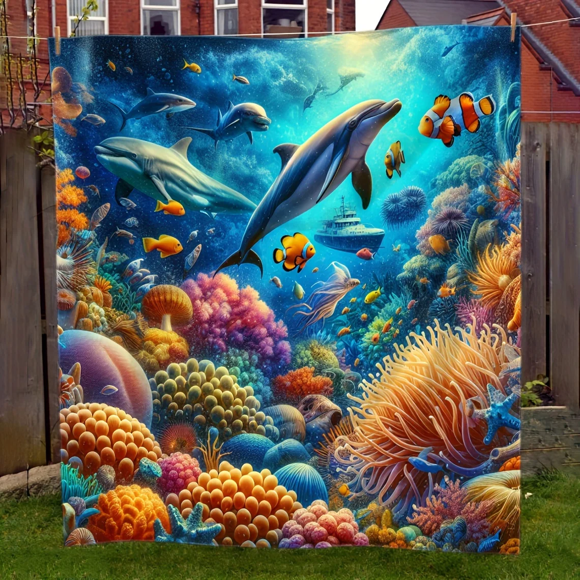 Cozy Ocean-Themed Flannel Throw Blanket – Soft Warm for Couch, Bed, Office, Travel – Ideal Gift for Sea Life Enthusiasts