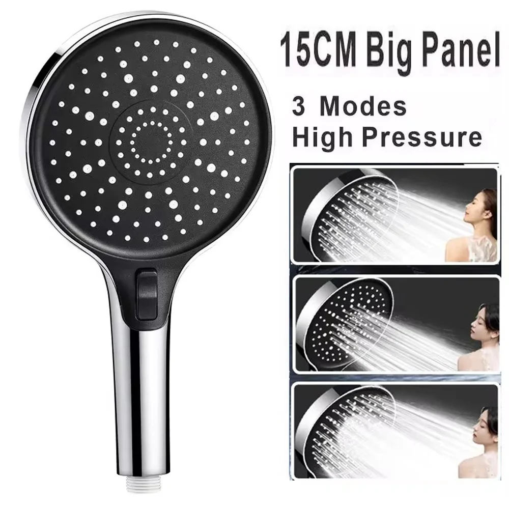 15 CM Big Panel Large Flow Supercharge Shower Head 3 Modes High Pressure Spray Nozzle Eco Rainfall Shower Bathroom Accessories