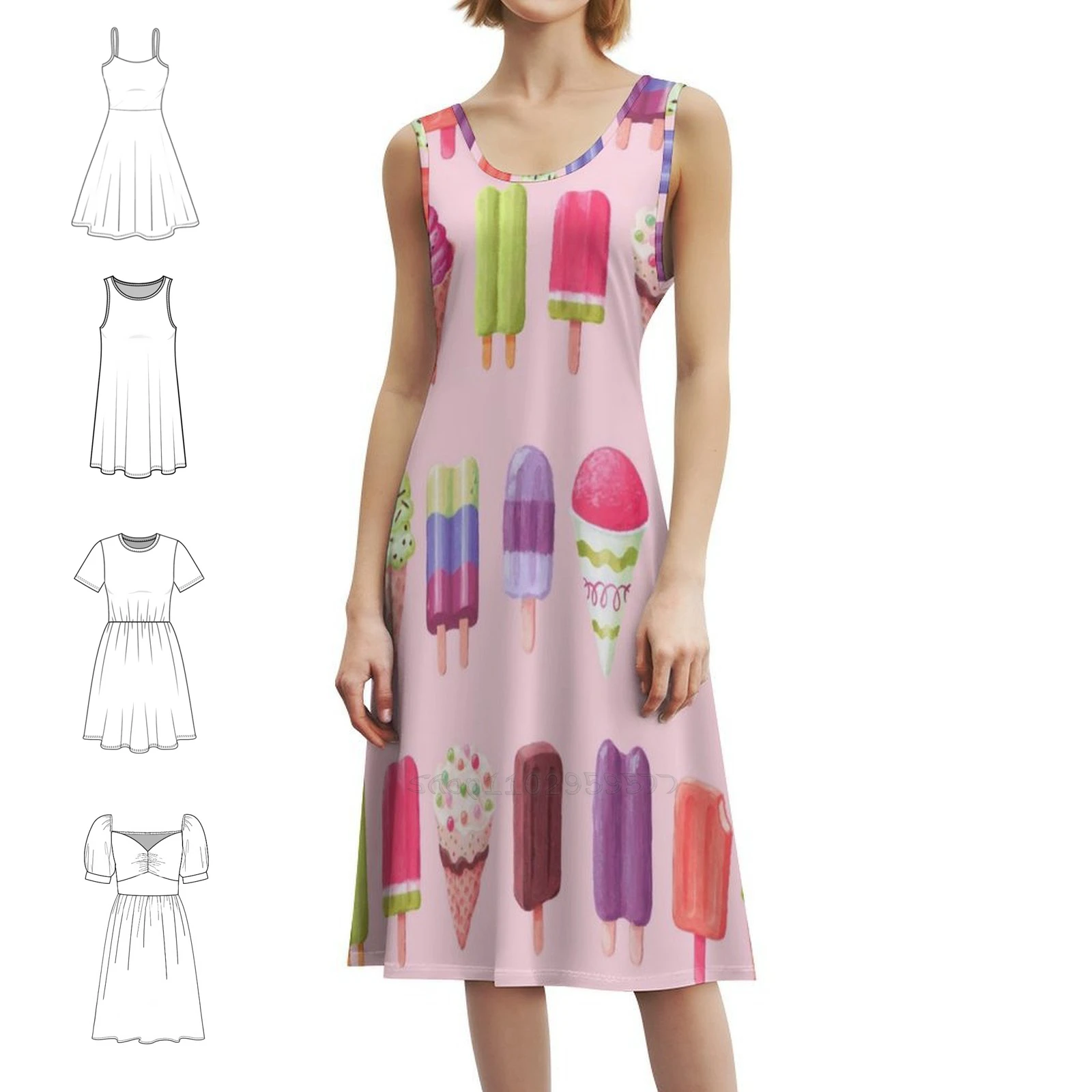 

Женское уличное платье в стиле хип-хоп с рисунком мороженого Tasty Treats, одежда для вечеринок и клубов с графическим принтом, мороженое с узором