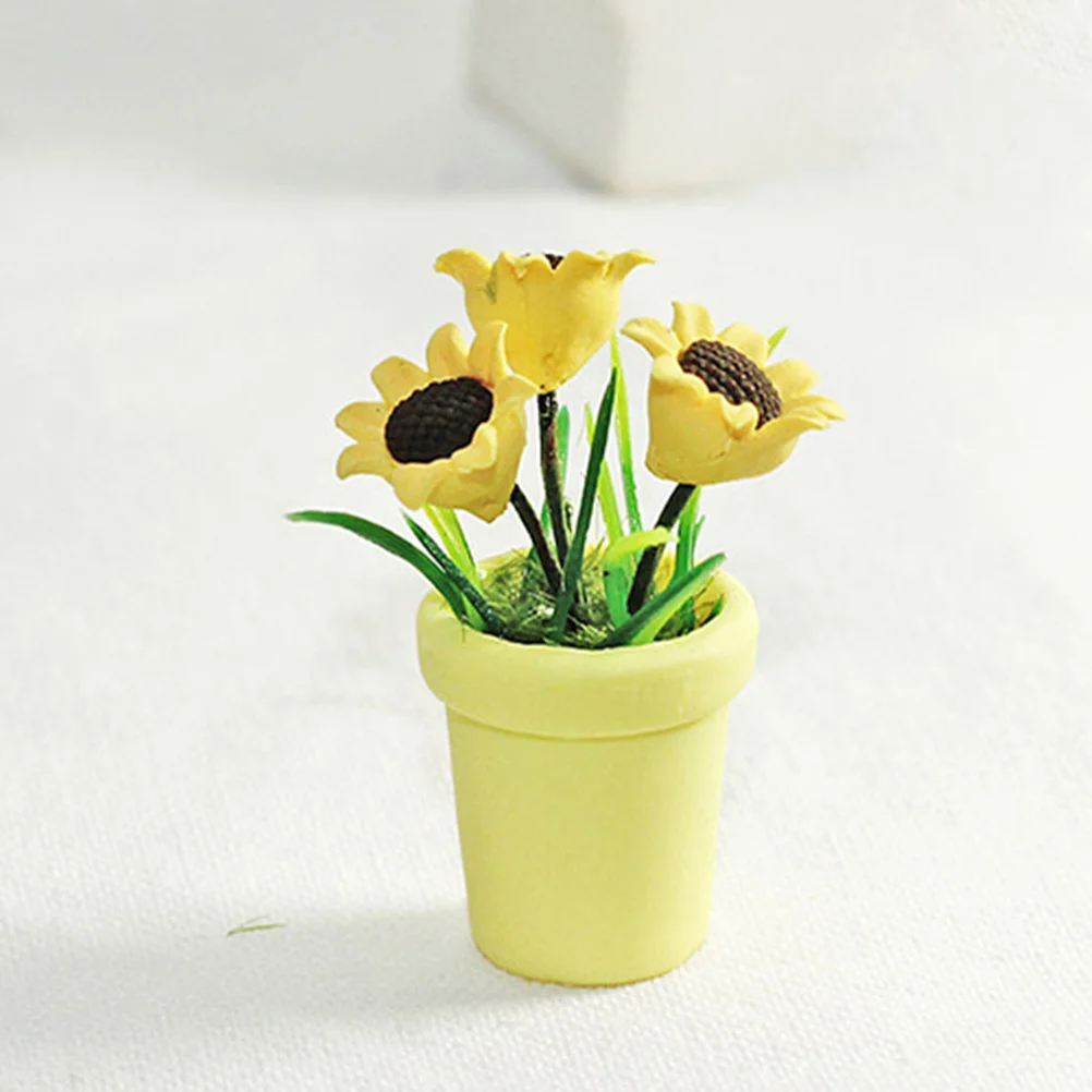 

2 Pcs House Potted Plant Mini Bonsai Prop Miniature Toy Sunflower Decor Garden Model Resin Child Toys