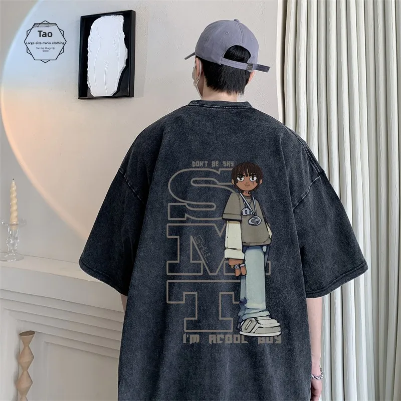 

Retro Waed Hiphop ort Sve T-irt Men's American Sle Printed f Sve Summer Trendy Cotton Polyester Top