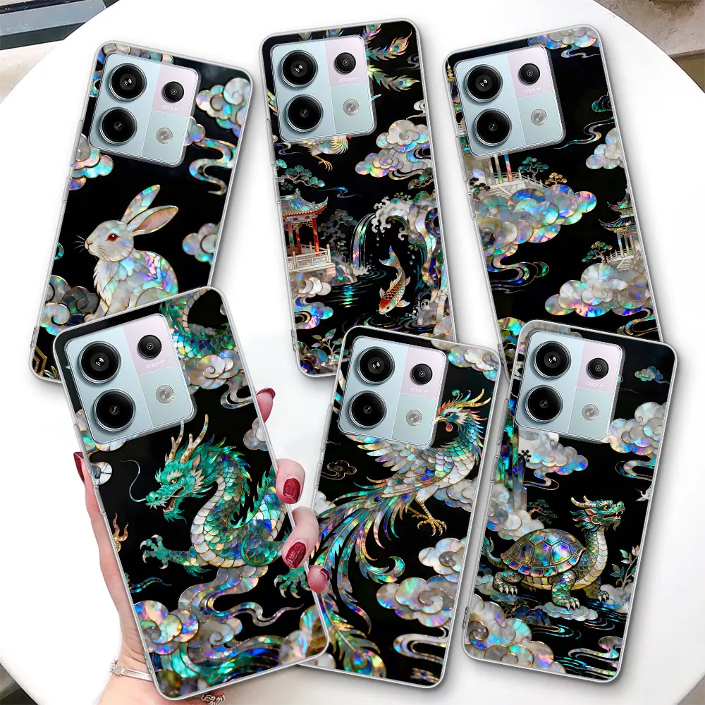 

Phone Case for Xiaomi Redmi 15 13 A7 Pro 9C 15A 9A 9i A5 9 13C 10 Prime Plus A3 10C 12 12C 10X 9T TPU Cover Turtle Dragon Clouds