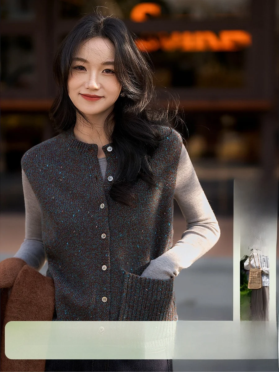 

Xhange Wool Camere Knitted Vest Women's Commute Sle Layering Warmth Casual Spring Faion Soft Comfortable Svel