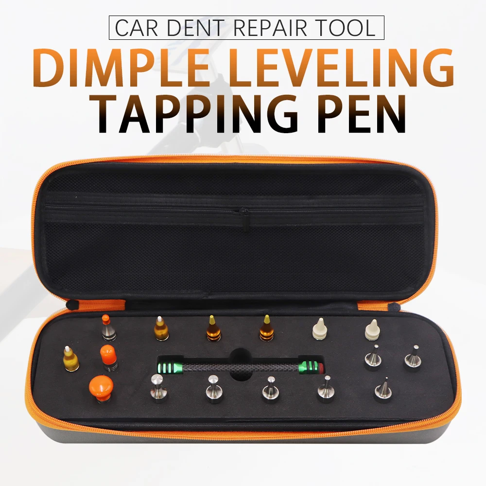 Carbon Fiber PDR  Leveling Tapper Pen Kit Paintless Dent Knock Down Pen With Multi Replaceable Tips