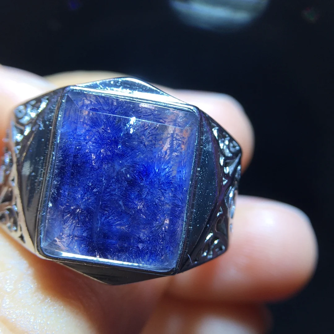 

Натуральное кольцо из голубого рутилированного думортиерита (кварца) с регулируемым размером, 12.4/10.3 мм, для женщин и мужчин, ювелирное изделие AAAAAAA