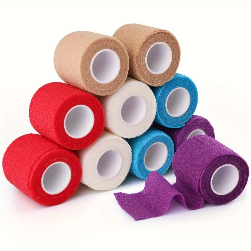 10-Roll Self-Adhesive Bandages - 2 Inches x 5 Yards, Breathable Sports Tape (Red, Beige, Blue & White, Purple) for Easy Care of
