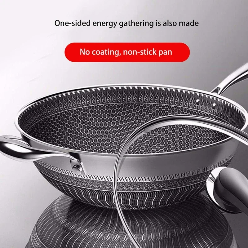 

New Non-stick Frying Pans Double-Sided Screen Honeycomb Stainless Steel Wok Without Oil Smoke Frying Pan Wok