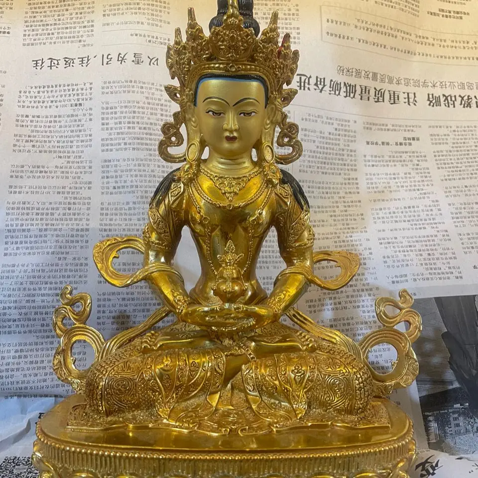 Longevity Buddha, height 30 cm, tantra Buddha statue, offering ornaments, pure copper gilt craftsmanship