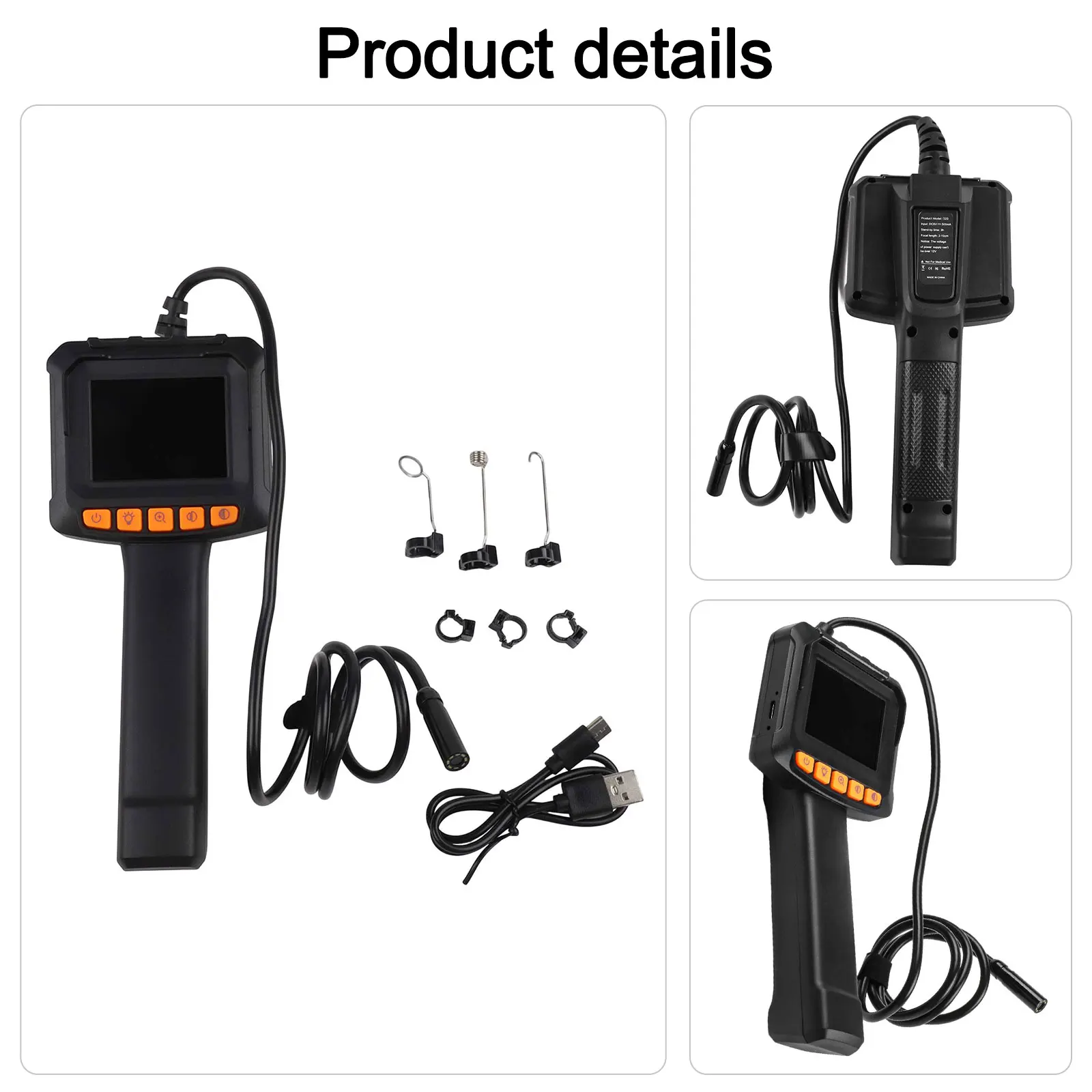 Handheld Borescope 1920P Inspection Camera 2.4 Inch Screen 8 LED Lights IP67 Waterproof Snake For Scope For Pipe Car