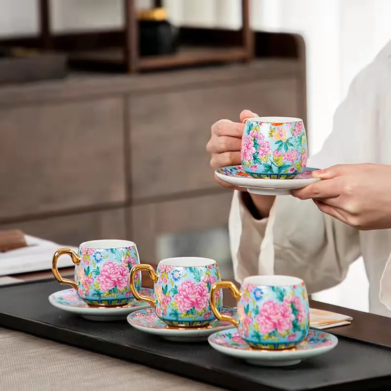European Ceramic Coffee Mug Saucer Beautifully Painted Mug Tea Tea Cup Afternoon High-end Tea Accessories Home Latte Cup Gifts