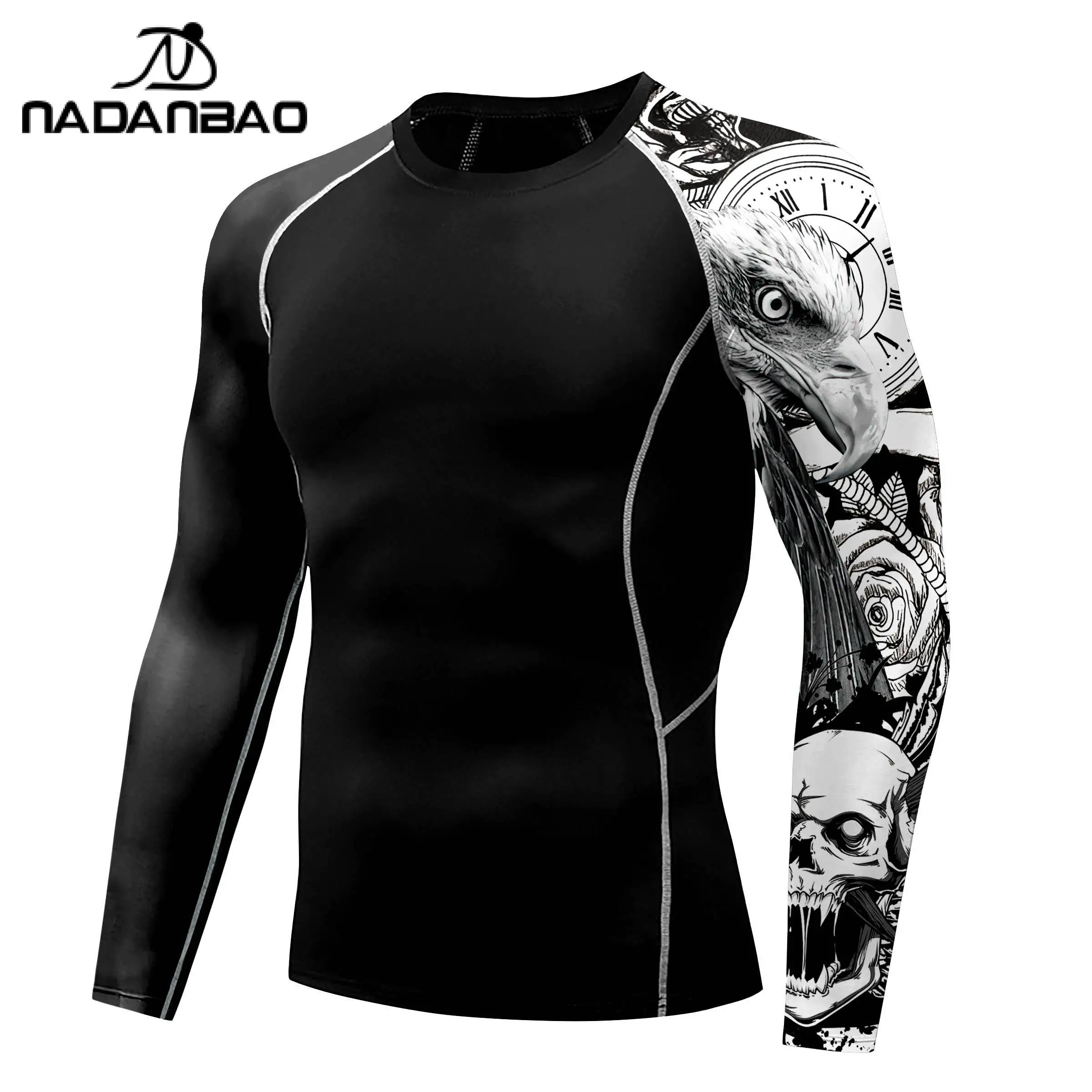 Nadanbao Quick Drying Surfing Wetsuit for Men 3D Printing Fitness T-Shirt Beach Party Swimwear Surfing Beachwear Top Clothes