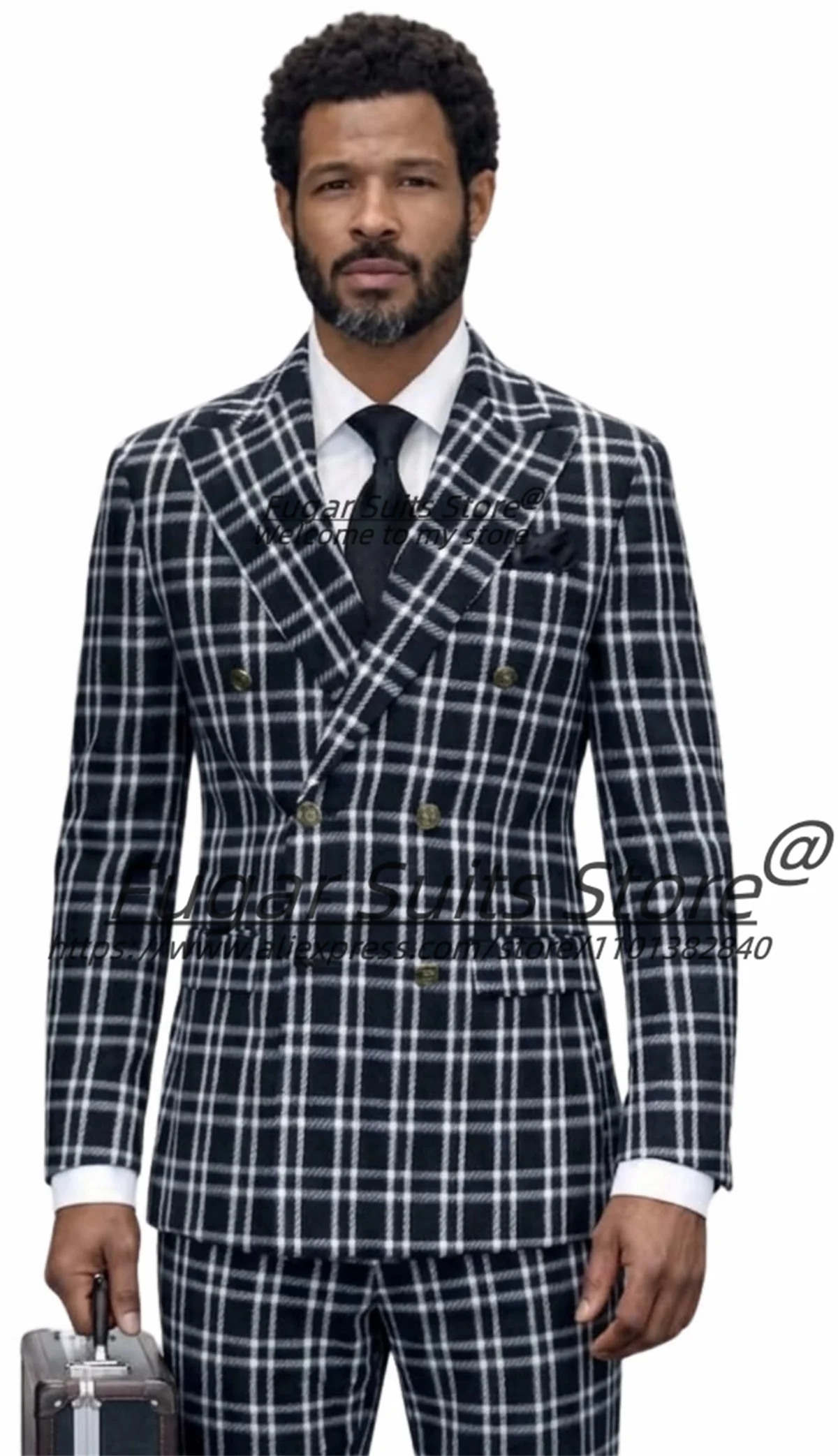 

Customized Business Plaid Men Suits Slim Fit Double Breasted Groom Wedding Tuxedos 2 Pieces Sets Male Party Blazers Ropa Hombre