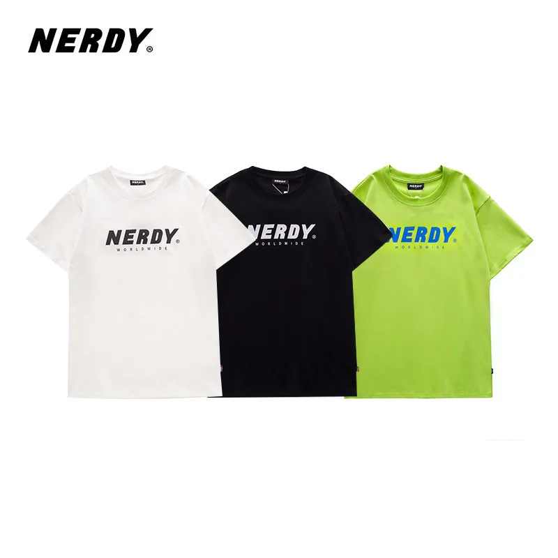 NERDY Korea Classic Avocado Green Fluorescent Green Summer Versatile Short-Sleeve Crew Neck T-Shirt for Men and Women
