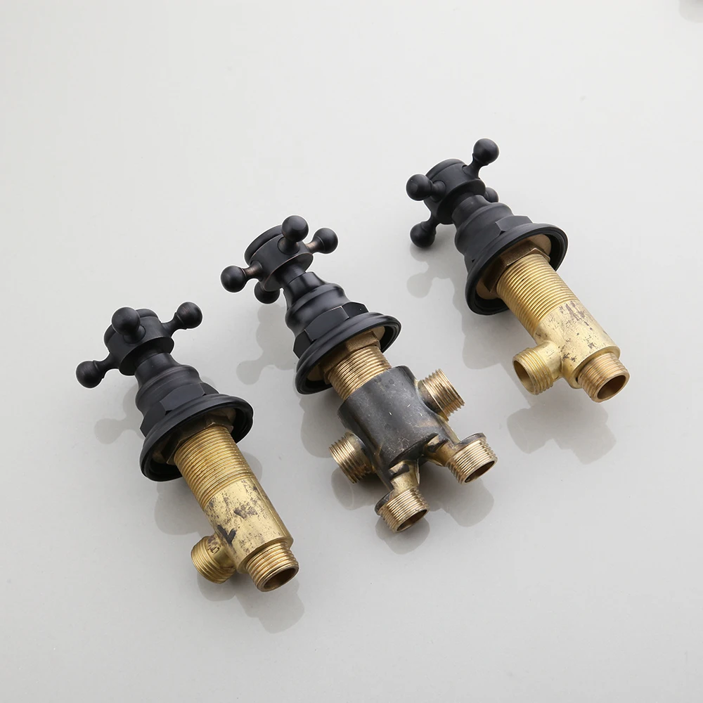 KEMAIDI Solid Brass Bathroom 5 Pcs Bathtub Shower Faucet  Set Deck Mounted 2 Handles ORB Black Bathtub Basin Mixer Faucets