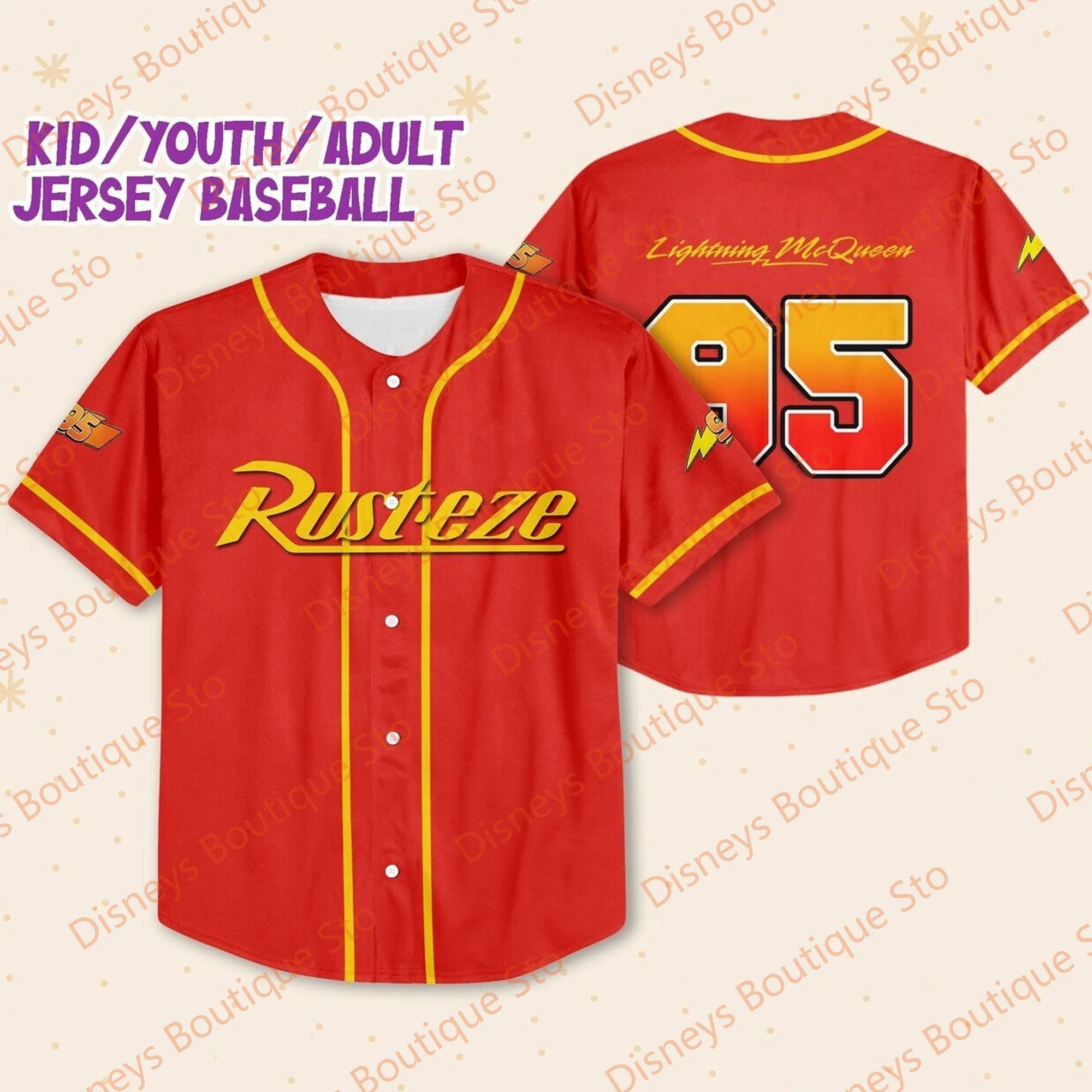 2024 New Disney Lightning Mcqueen Baseball Jersey Casual Vacation Sports Outfits Cute Oversized West Coast hip-hop Culture