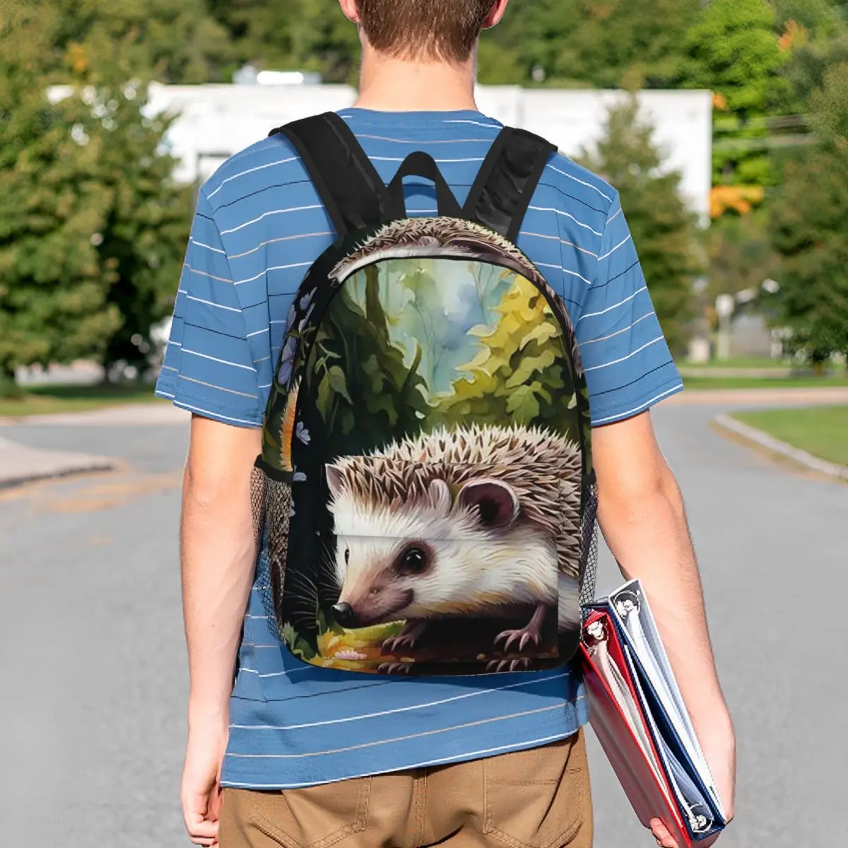 Hedgehog Floral Butterfly Realistic Art Backpack Student BookBag Children School Bag Laptop Shoulder Bags for Men Women