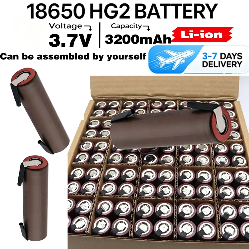 Magazzino UE, spedizione rapida, nuova batteria al litio 18650 3200mAh 3.7V 25A 18650 HG2 per utensili ad alta potenza, batteria ricaricabile 18650 + foglio di nichel.8