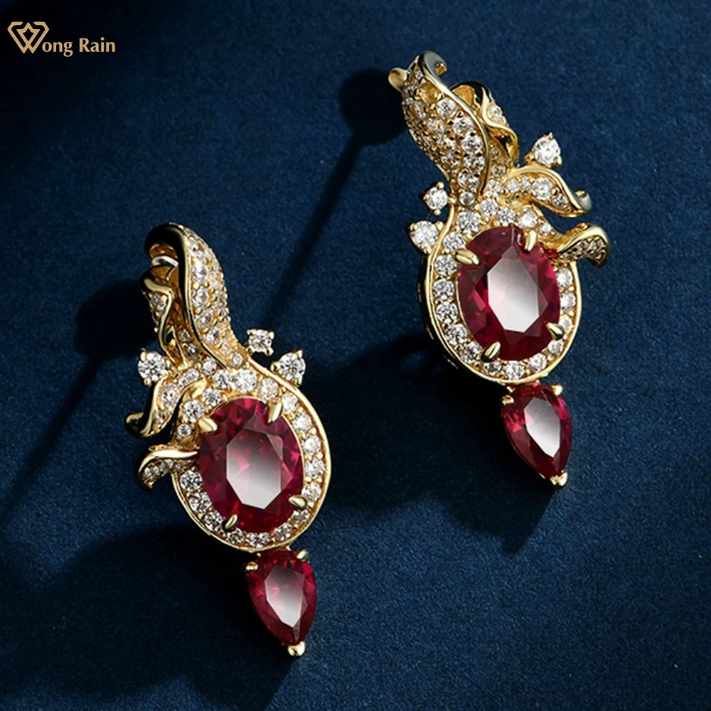 

Wong Rain Винтажные однотонные серьги из стерлингового серебра 925 пробы овальной огранки 6*8 мм с рубином и высокоуглеродистым бриллиантом, серьги-капли, ювелирные изделия, подарки