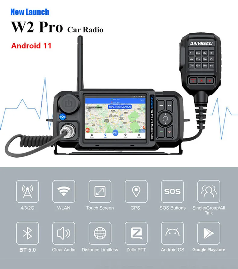 New ANYSECU 4G-W2Pro Network Radio N61 Mobile Radio Android 11 LTE WCDMA GSM WIFI PTT Mobile Phone work with Zello/ Real PTT